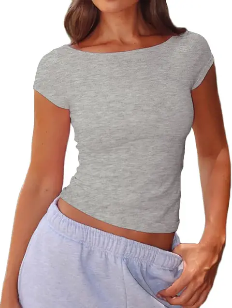 Beumissy Women's Boat Neck Baby Tee Short Sleeve T-Shirts Going Out Tops