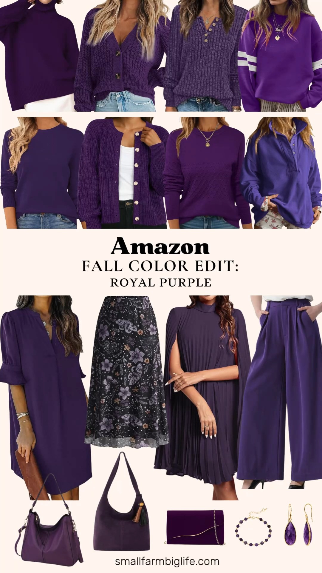 💜 Amazon Fall Color Edit: Royal Purple

Royal purple is one of the prettiest fall colors this season, and this Amazon fall color edit makes it easy to wear from cozy everyday looks to date night. Start with fall sweaters: a lightweight cotton crewneck pullover, a ribbed honeycomb knit, a chunky turtleneck with a high low hem, or an oversized henley sweatshirt with a quilted placket. For a sporty look, try the varsity striped oversized sweatshirt. Layer on a chunky knit cardigan, either a V neck button down style or a crewneck with lantern sleeves. Pair any of them with high waisted wide leg palazzo pants or a whimsical purple floral and butterfly mesh midi skirt. For something dressier, choose a ruffle V neck swing dress or a pleated mock neck midi dress with cloak sleeves, both great for fall date night outfits, a fall wedding, or the holidays. Finish the look with purple accessories: a leather hobo bag from The Sak, a faux leather hobo crossbody that fits an iPad, a faux suede evening clutch with a chain strap, an amethyst beaded bracelet, and faceted gemstone drop earrings. These soft knits and flowy shapes make easy fall outfits for women over 50, and the jewel tone feels fresh next to all the neutrals of fall.

#amazonfashion #amazonfinds #fallcolors #royalpurple #falloutfits #fallsweaters 

 #LTKootd #LTKOver40 #LTKWorkwear