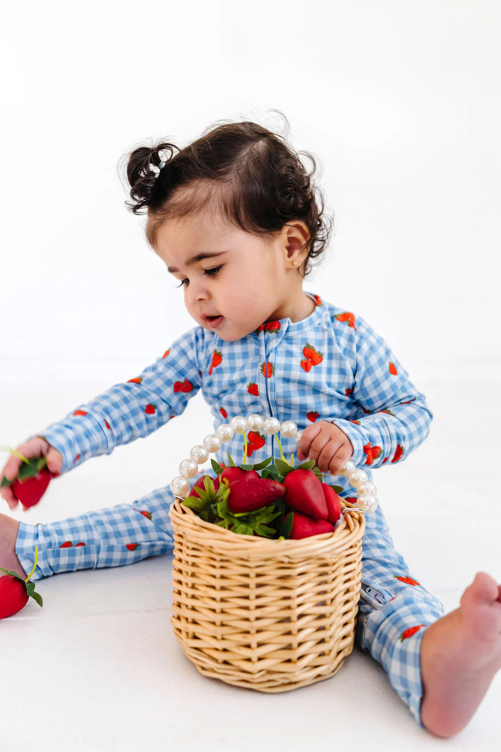 Strawberry Gingham Zipper Romper | In My Jammers