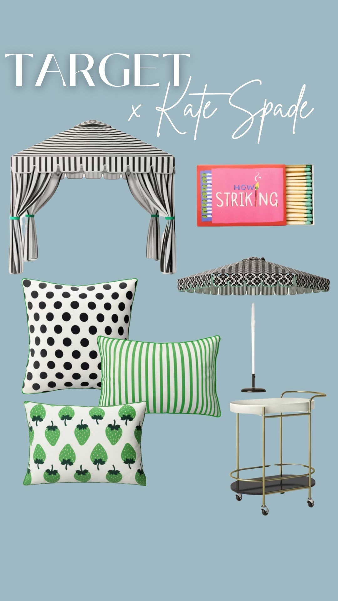 Target x Kate spade 
Kate spade collection at target - bar cart - outdoor patio umbrella - outdoor throw pillows - gazebo 

#LTKHome #LTKFamily #LTKSeasonal