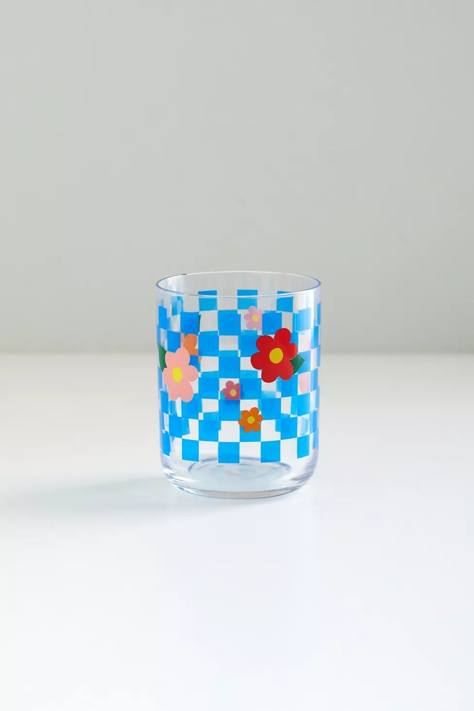 Checkered Flower Juice Glass | Urban Outfitters (US and RoW)