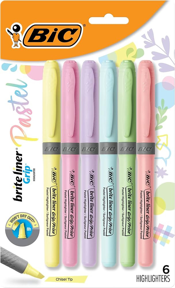 BIC Brite Liner Pastel Highlighter Set, Chisel Tip for Fine and Broad Lines, 6-Count Pack in Asso... | Amazon (CA)