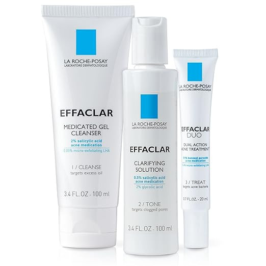 La Roche-Posay Effaclar Dermatological 3 Step Acne Treatment System, Salicylic Acid Acne Cleanser... | Amazon (US)
