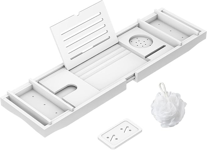 Bamboo Bathtub Tray Bath Tub Caddy with Expandable Handles Wine Glass Phone Holder Book Stand for... | Amazon (US)