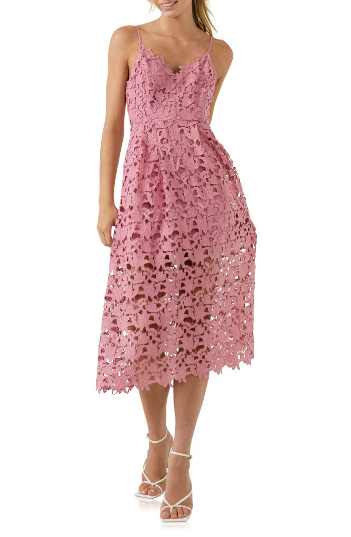 Lace Spaghetti Strap Midi Dress | Nordstrom