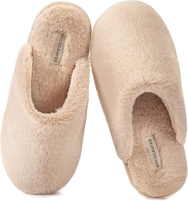 Snug Leaves Women's Fuzzy House Memory Foam Slippers, Furry Faux Fur Lined Bedroom Shoes, Cozy In... | Amazon (US)