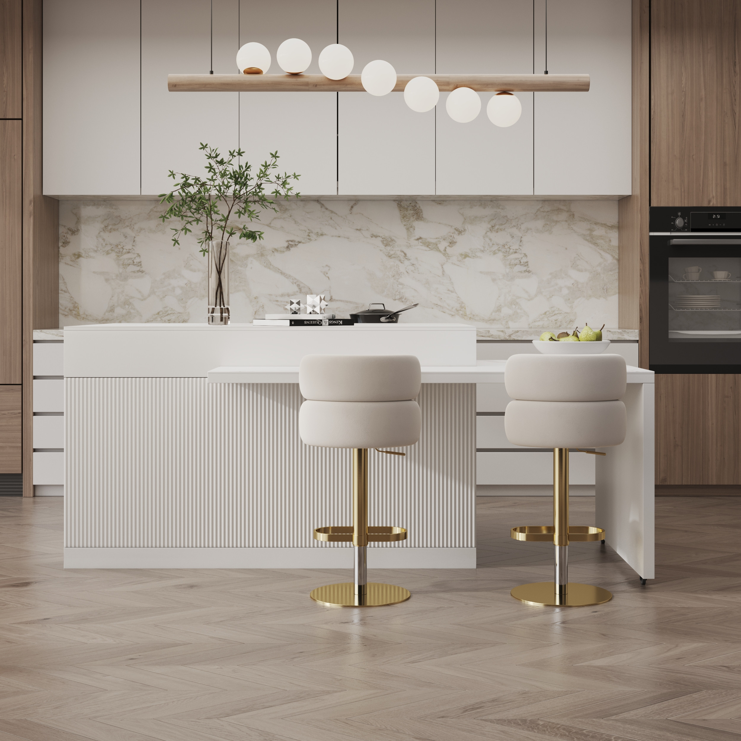 81""-106"" Extendable Sintered Stone Kitchen lsland White Modern with Doors and Drawers | Homary