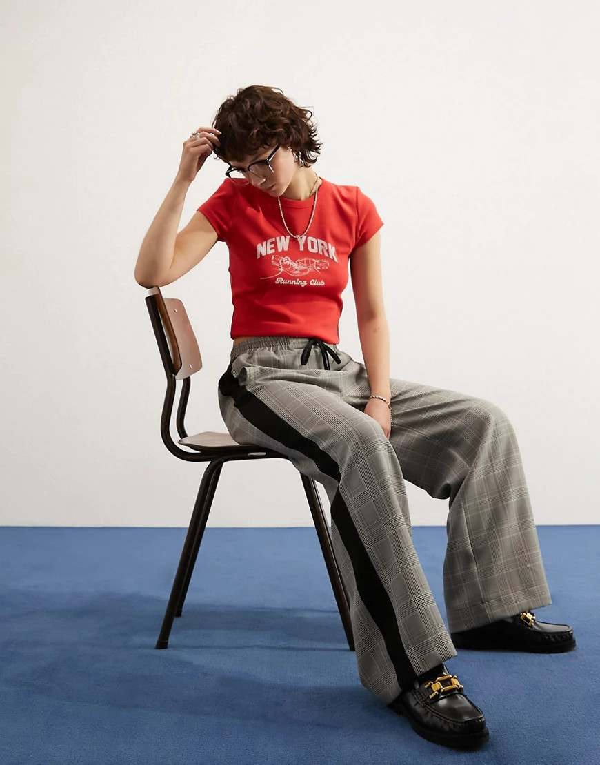 ASOS DESIGN contrast side stripe pants in plaid print-Multi | ASOS (Global)