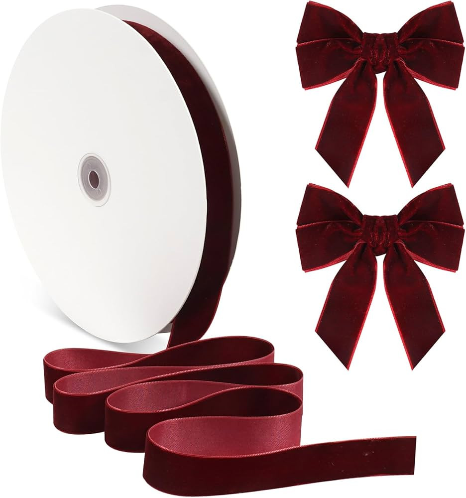 Amazon.com: Burgundy Velvet Ribbon for Gift Wrapping Christmas Tree Ornaments, 1"×30 Yards Vinta... | Amazon (US)