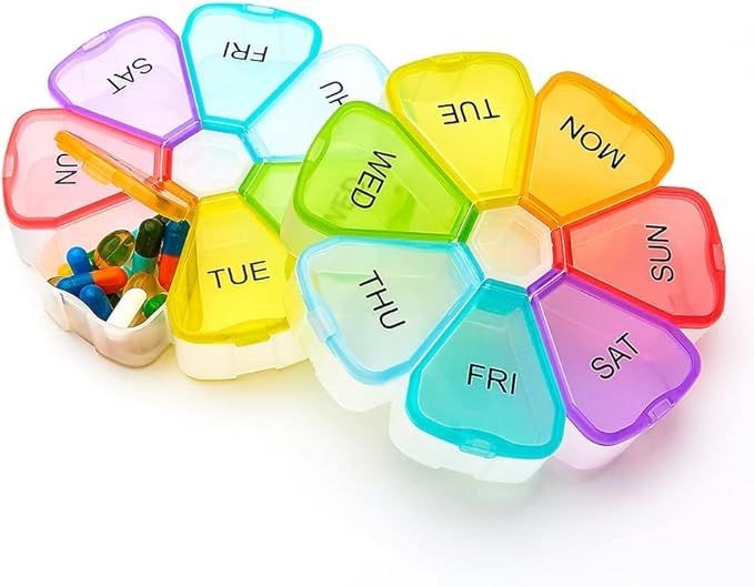 Bywocn Weekly Pill Organizer 2 Packs , Portable 7 Day Pill Box with Large Separate Compartments P... | Amazon (US)
