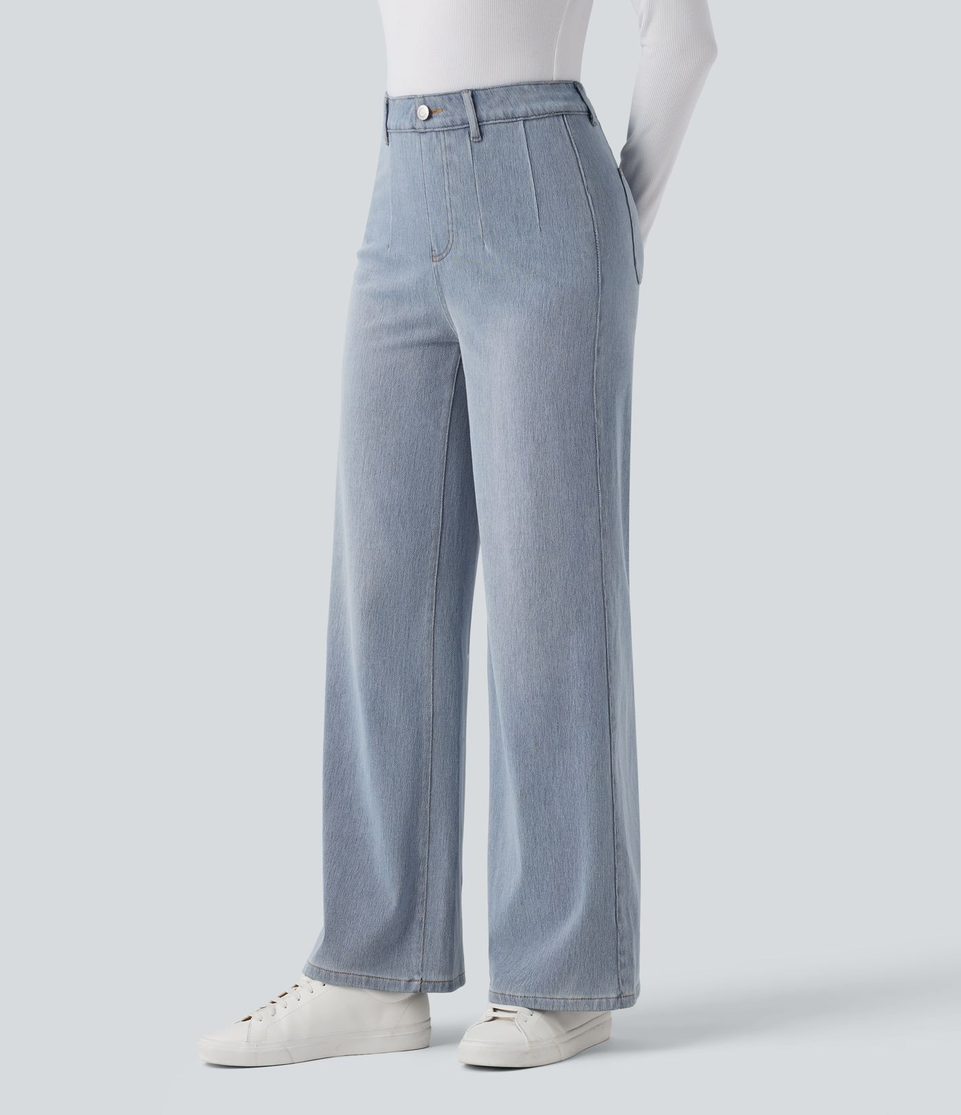 Women’s Halara Flex™ High Waisted Tummy Control Wide Leg Casual Jeans with Pockets - Halara | HALARA