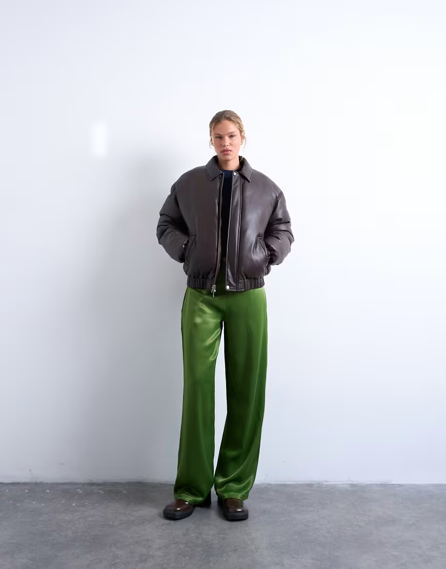 Topshop low rise satin pants in green | ASOS (Global)