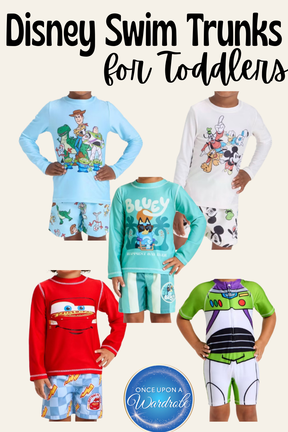 Disney swim trunks for toddlers that are actually cute and practical 👏 Toy Story, Mickey, Bluey, Cars, and even Buzz Lightyear inspired swim sets that are perfect for Disney Cruise pool days, Castaway Cay beach stops, and resort vacations. Long sleeve rash guards, character prints, and easy pull-on trunks that make packing for your Disney vacation so much easier. 

 #LTKmomlife #LTKSwim #LTKKids