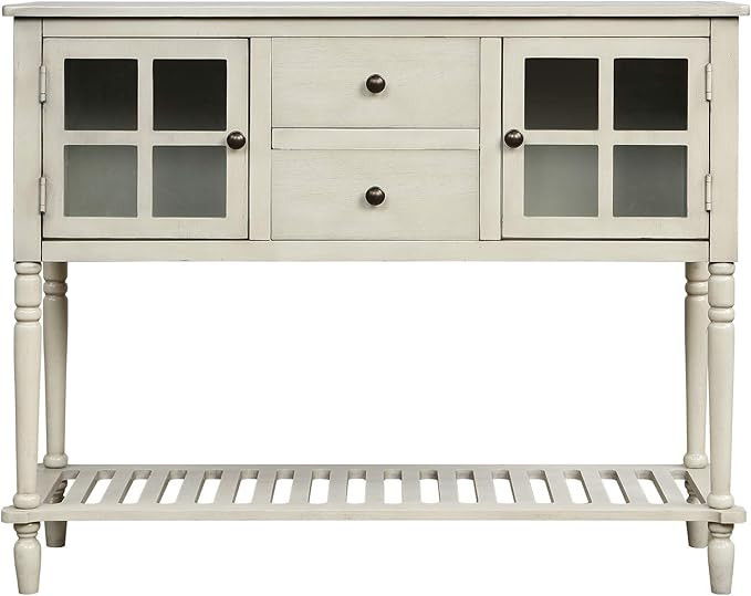 GODAFA Sideboard Console Table,Farmhouse Wood-Glass Buffet Storage Cabinet with Bottom Shelf-Idea... | Amazon (US)