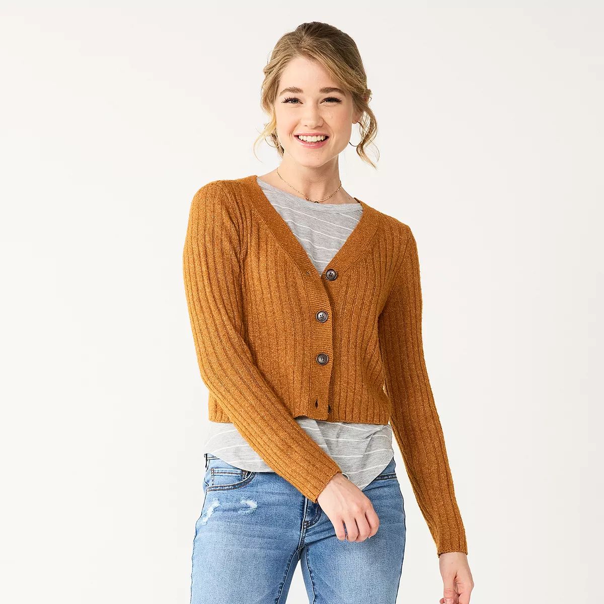 Juniors' SO® Ribbed Cropped Cardigan Sweater | Kohl's