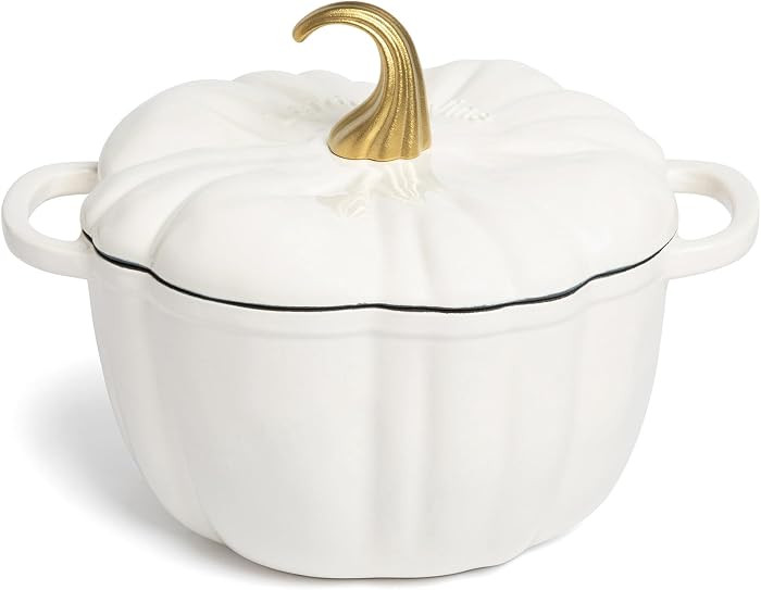 5.5 qt Pumpkin Enameled Cast Iron Dutch Oven Pot, White | Amazon (US)