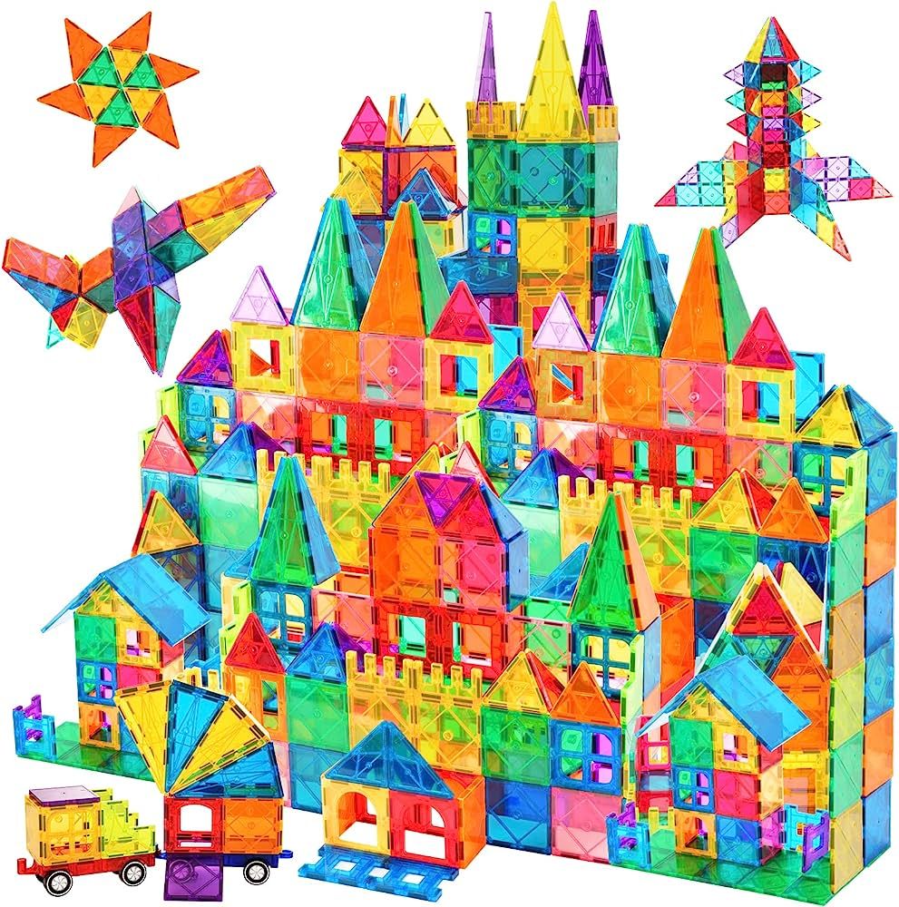 AFUNX 130 PCS Magnetic Tiles Building Blocks 3D Clear Construction Playboards, Inspiration, Creat... | Amazon (US)