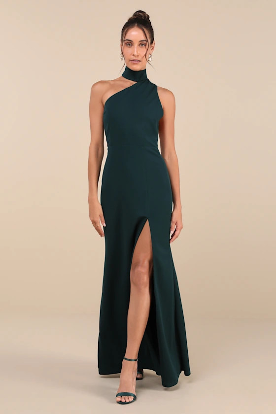 Keep It Interesting Green Asymmetrical Cutout Halter Maxi Dress | Lulus