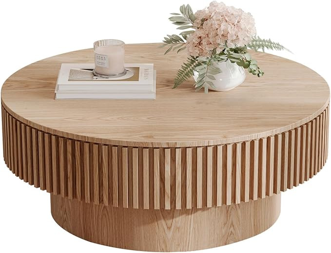 31.5'' Round Circle Coffee Table Wooden Solid Wood with Hidden Storage | Amazon (US)