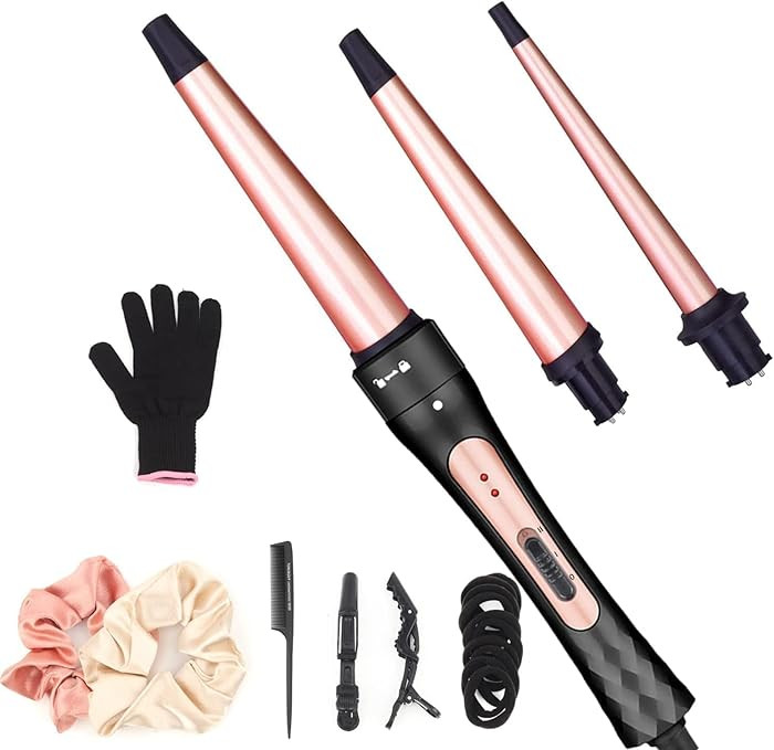 Curling Iron Wand Set, Curling Wand 3 in 1 Hair Curling Wands Interchangeable Ceramic 0.35-1.25in... | Amazon (US)