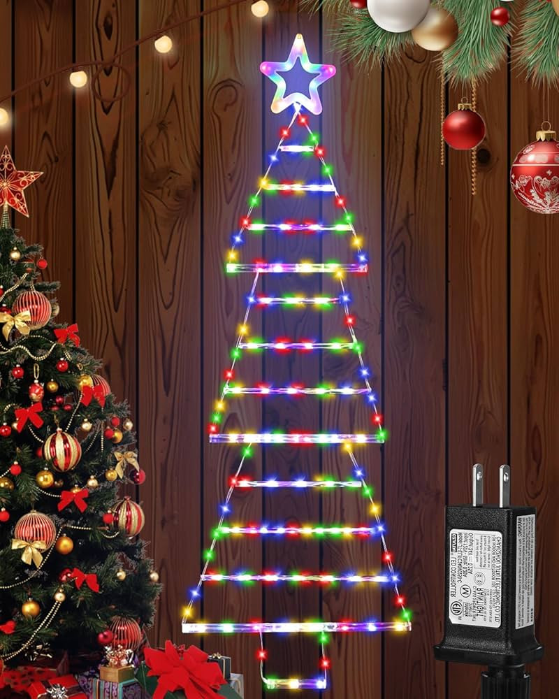 MUYUN Outdoor Christmas Decorations Lights 4.6ft 175 LED Christmas Tree Ladder Lights with 8 Ligh... | Amazon (US)