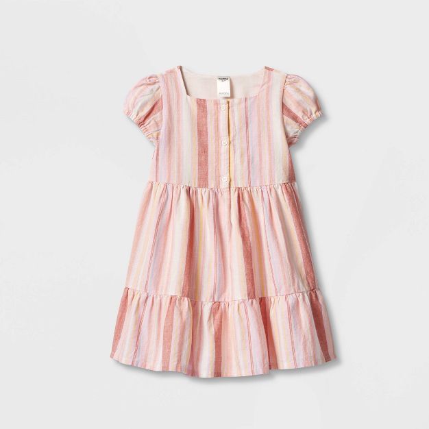 OshKosh B'gosh Toddler Girls' Striped Tiered Short Sleeve Dress - Pink | Target
