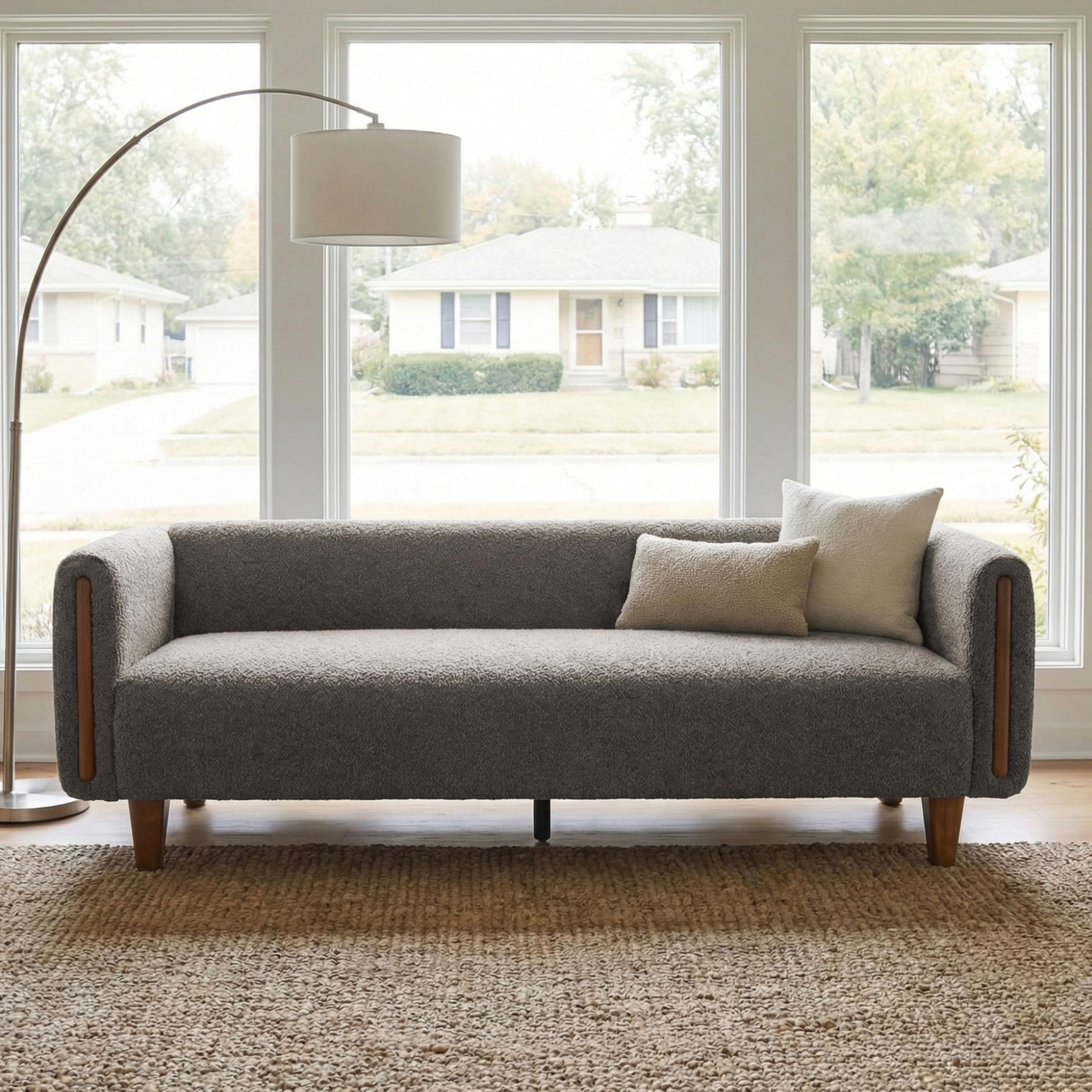 Modern 78.7" Sofa Couch Textured Upholstery Couch with Stylish Armrests, Modern 3-Seater Sofa wit... | Amazon (US)