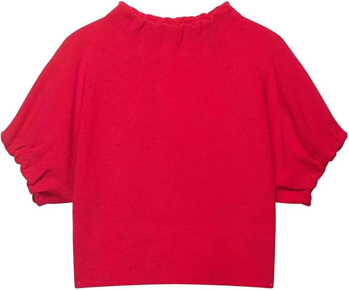 Women's Gathered O Neck Knit Top Daily Casual Breathable Non-Sheer Flowy Relaxed Fit Short Puff S... | Amazon (US)