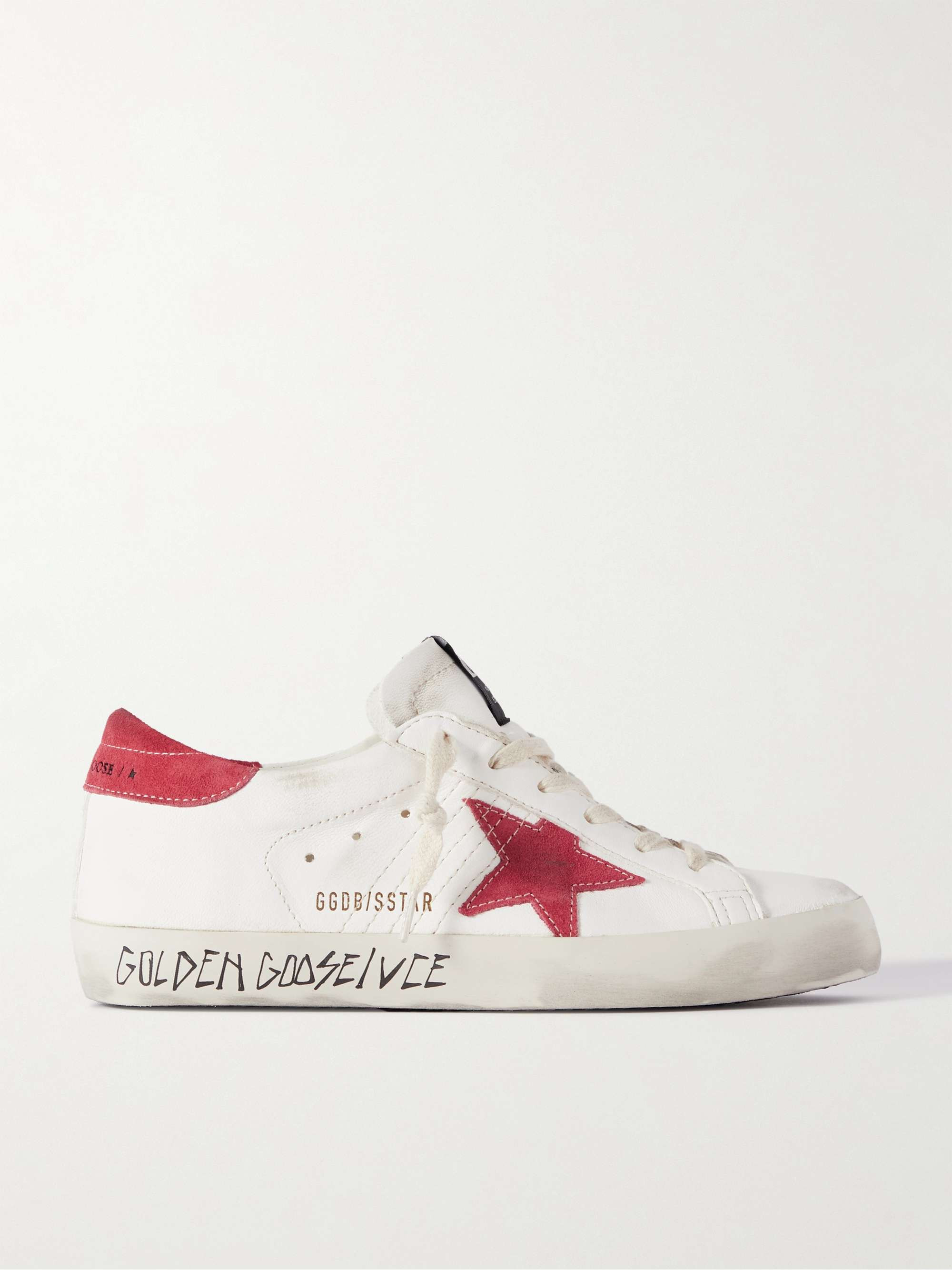 Super-Star suede-trimmed distressed leather sneakers | NET-A-PORTER (US)