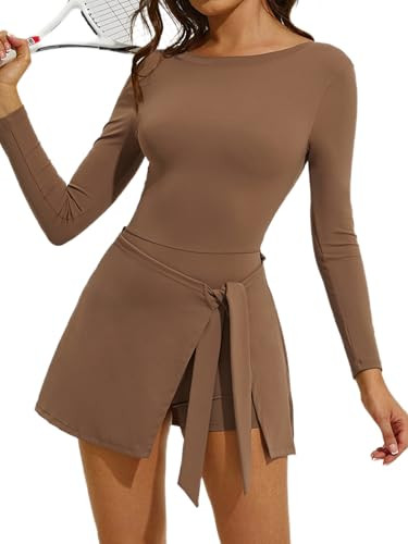 ABOCIW Womens High Neck Tennis Dress Sleeveless Wrap Skirt Built in Shorts Golf Athletic Dress Wo... | Amazon (US)
