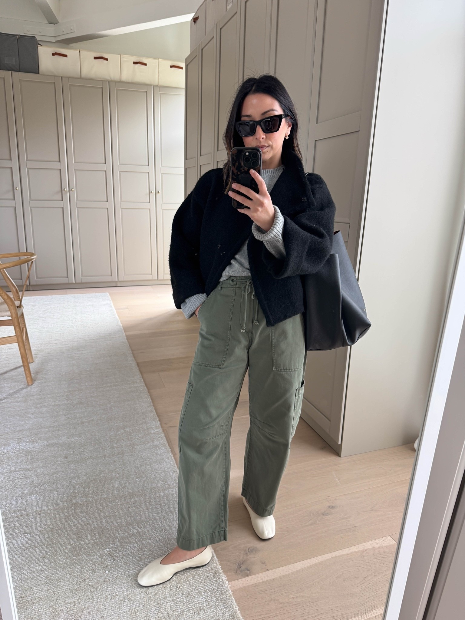 One of my favorite recent looks. This jacket is just so chic. Love the cut! Also, these flats are incredible!

New petite cargo pants too, so so good ! I took my larger size but could have gone with my smaller. 

J.crew tee medium
Everlane cashmere sweater xs
Zara jacket small
Pistola cargo pants petite 25
Reformation flats  5
Mansur Gavriel tote
Dorsey earrings
Dorsey James necklace 15"

Petite style, spring outfits 2026, mom outfits

#LTKootd #LTKmomlife #LTKPetite