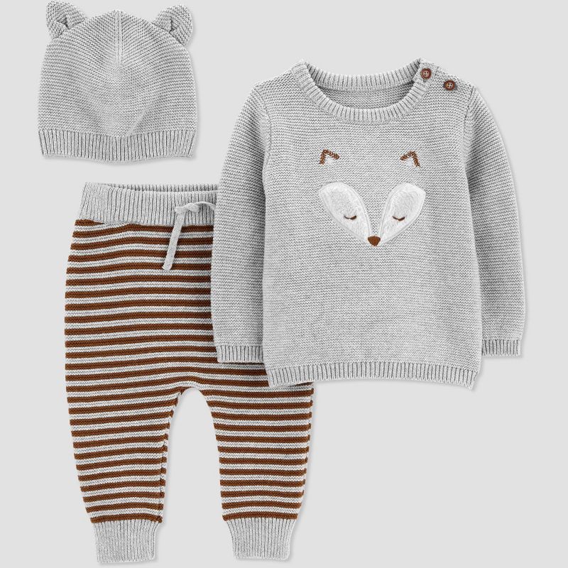 Carter's Just One You® Baby Boys' 3pc Fox Top & Bottom Set - Gray | Target