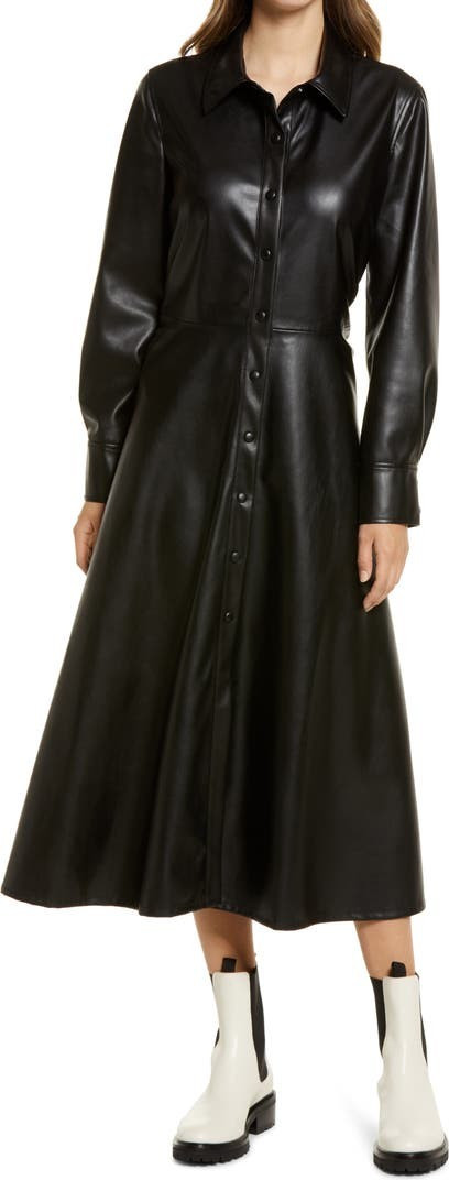Faux Leather Long Sleeve Shirtdress | Nordstrom | Nordstrom