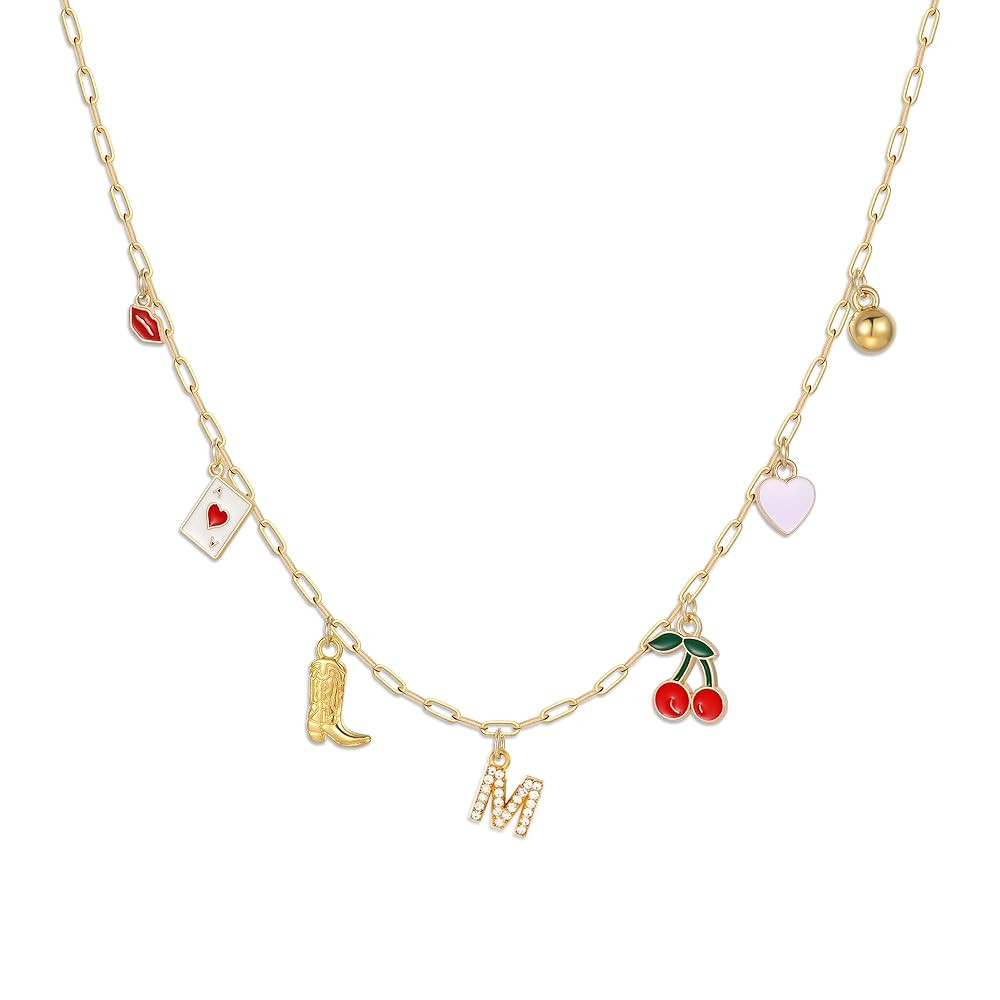 Korotho Initial Cowgirl Charm Necklaces for Women, 14K Gold Plated Dainty Western Cowgirl Cherry ... | Amazon (US)