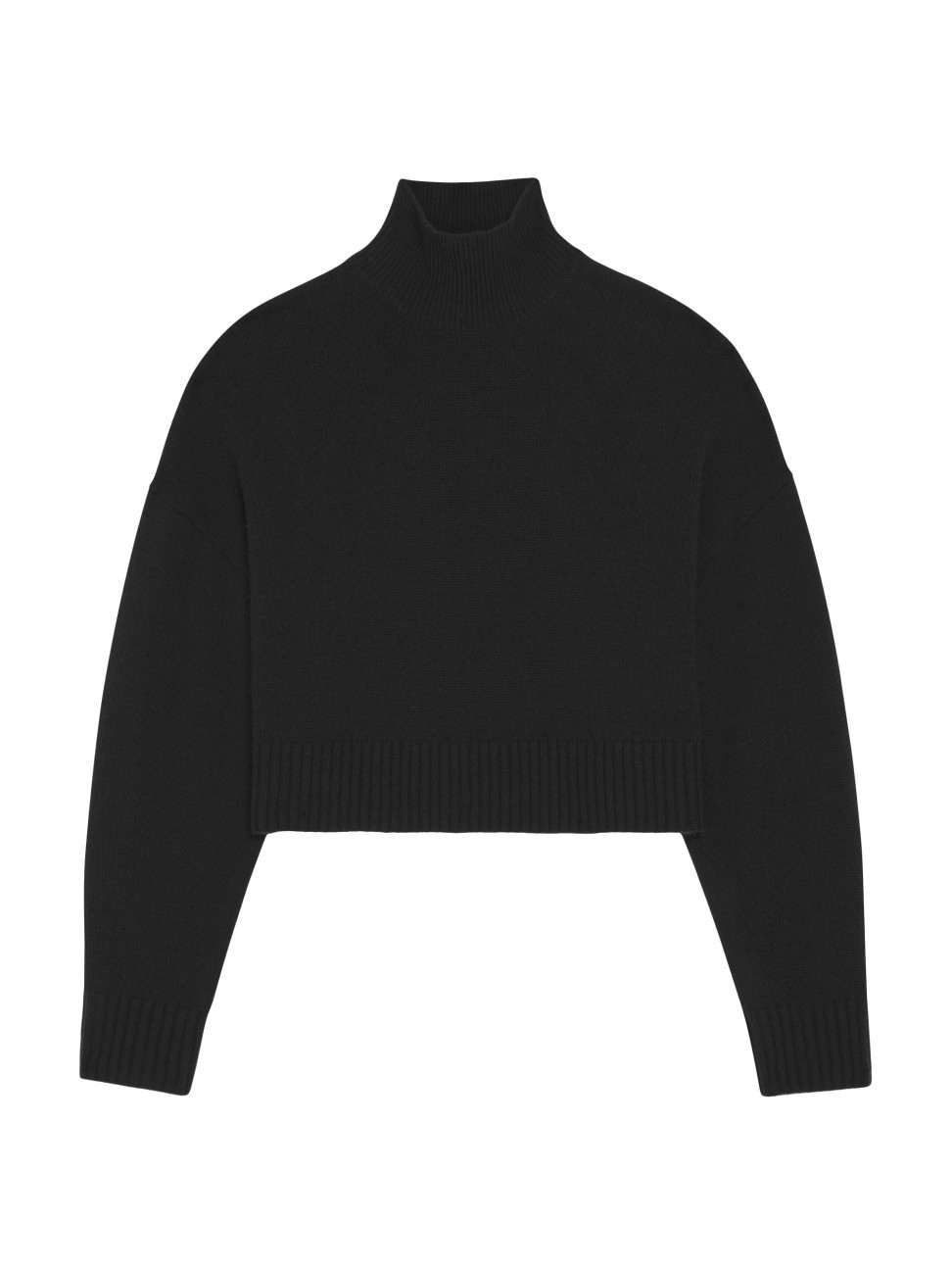 Women's Cashmere Rib-Knit Cropped Turtleneck Sweater - Black - Size Small | Saks Fifth Avenue