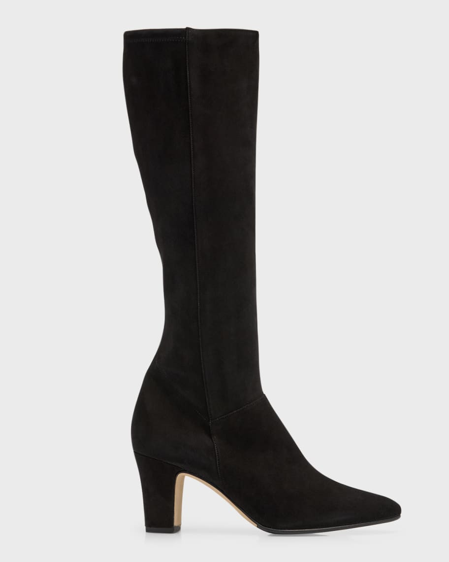 Manolo Blahnik Pitana Suede Block-Heel Knee Boots | Neiman Marcus