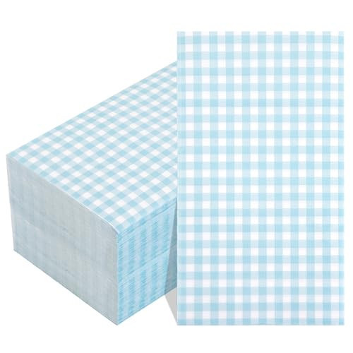 WDF 150Pack Baby Blue Paper Checkered Napkins - 3 Ply Disposable Blue and White Gingham Napkins Guest Dinner Napkins Paper for Bathroom Picnic BBQ Birthday Graduation | Amazon (US)