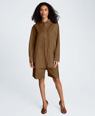 Women's Long Sleeve Button Front Linen Blend Top | Macy's