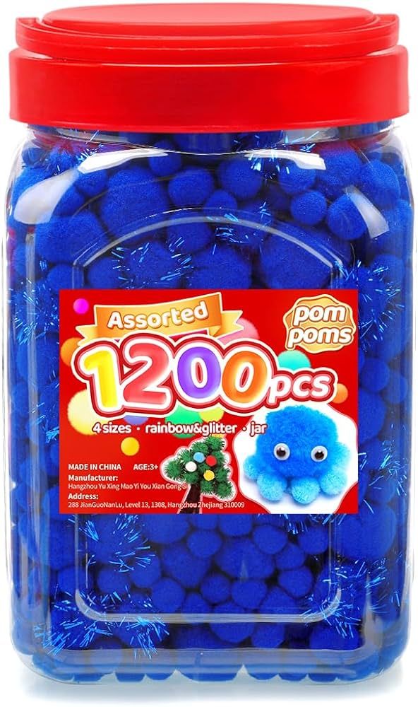 Iooleem Blue Pom Poms, 1200pcs Assorted Size Pompoms,Pom Poms for Arts and Crafts, Pom Pom Balls ... | Amazon (US)