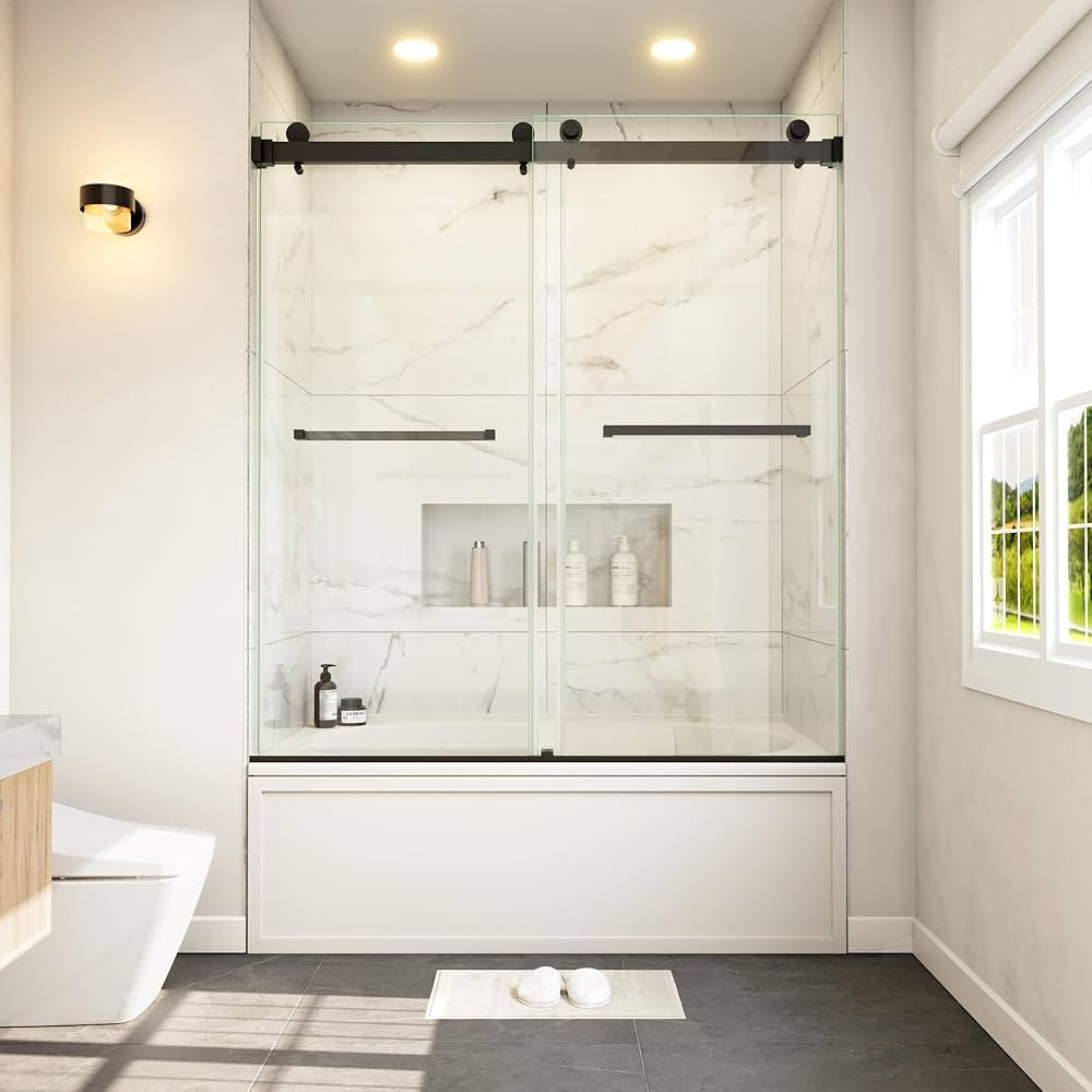 Bathtub Frameless Shower Doors 56-60" W x 66" H Double Sliding 3/8"(10mm) Clear Tempered SGCC Gla... | Amazon (US)