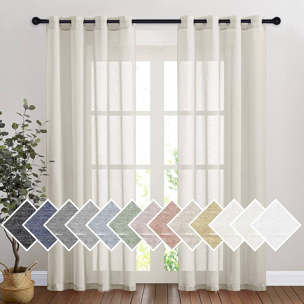 NICETOWN Semi Sheer Linen Curtains for Bedroom 84 inches Long, Grommet Privacy Vertical Window Cu... | Amazon (US)