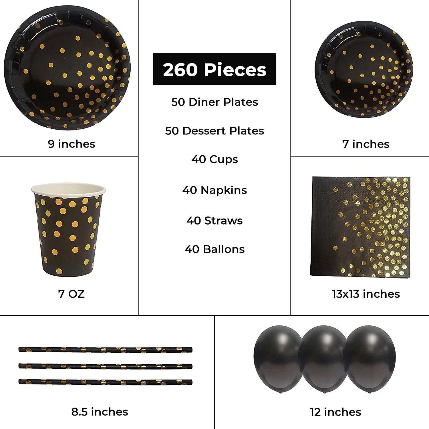Black and Gold Party Supplies 260 Pcs, 100 Disposable Plates for Party, 50 Paper Napkins Bulk, 50... | Walmart (US)