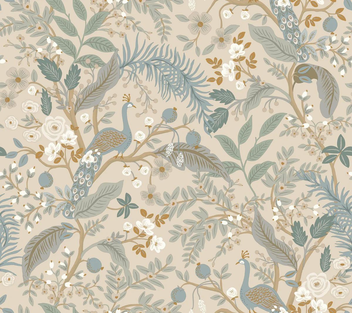 Rifle Paper Co. Peacock Garden Linen Peel And Stick Beige Wallpaper | DecoratorsBest | DecoratorsBest