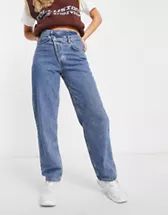 COLLUSION x014 90s baggy dad jeans with stepped waistband in vintage wash blue | ASOS | ASOS (Global)
