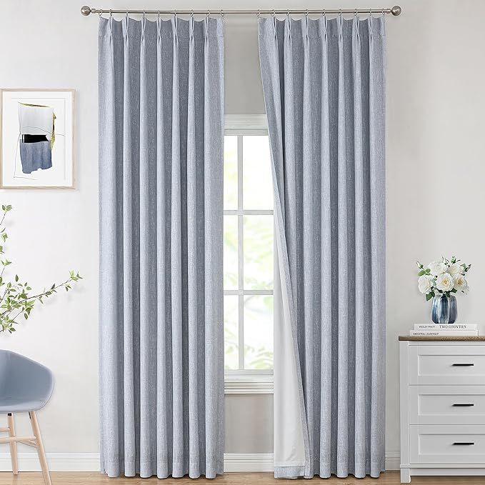 Vision Home Chambray Blue Full Blackout Curtains Pinch Pleated Room Darkening Window Curtains 95 ... | Amazon (US)