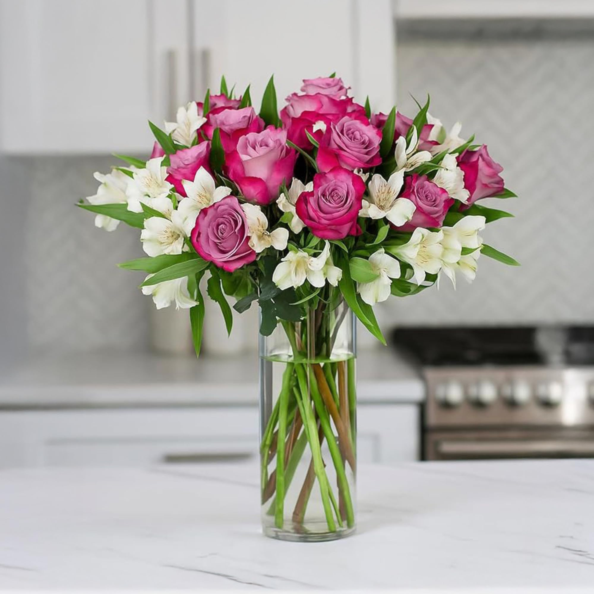 BloomsyBox Forever Blooming Bouquet – Fresh Pink Roses & White Alstroemeria (Glass Vase Include... | Amazon (US)