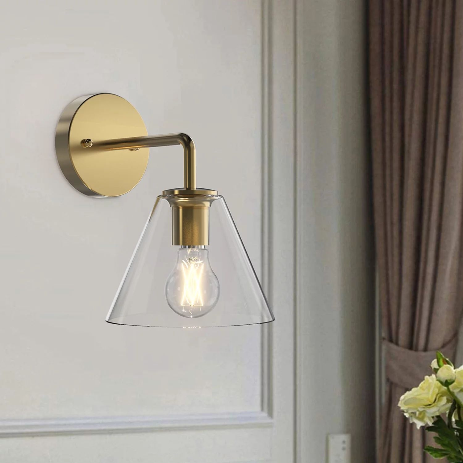 Better Homes &Gardens Modern Indoor Wall Sconce 1-Light A19 LED 5W(40W Equiv),Burnished Brass Cle... | Walmart (US)