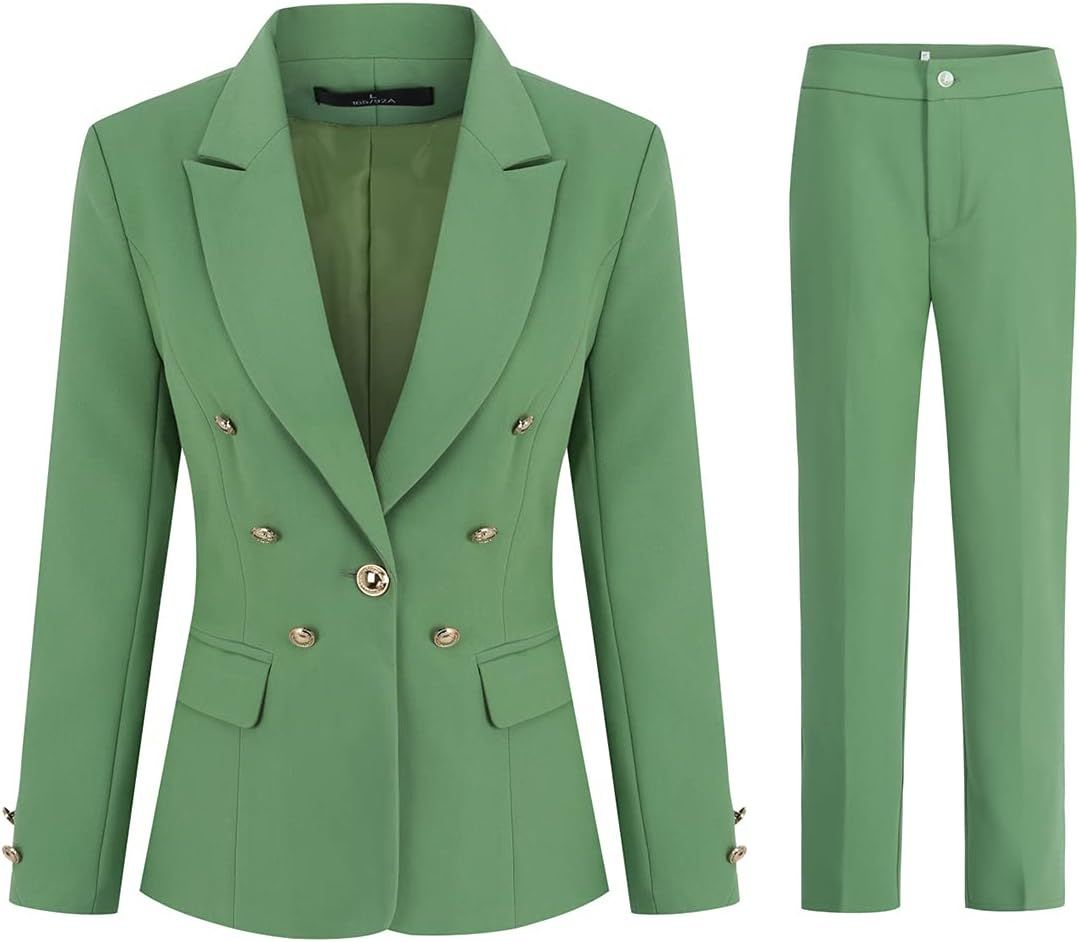 YUNCLOS Women's 2 Pieces Vintage Office Lady Suit Set One Button Blazer and Suit Pants | Amazon (US)