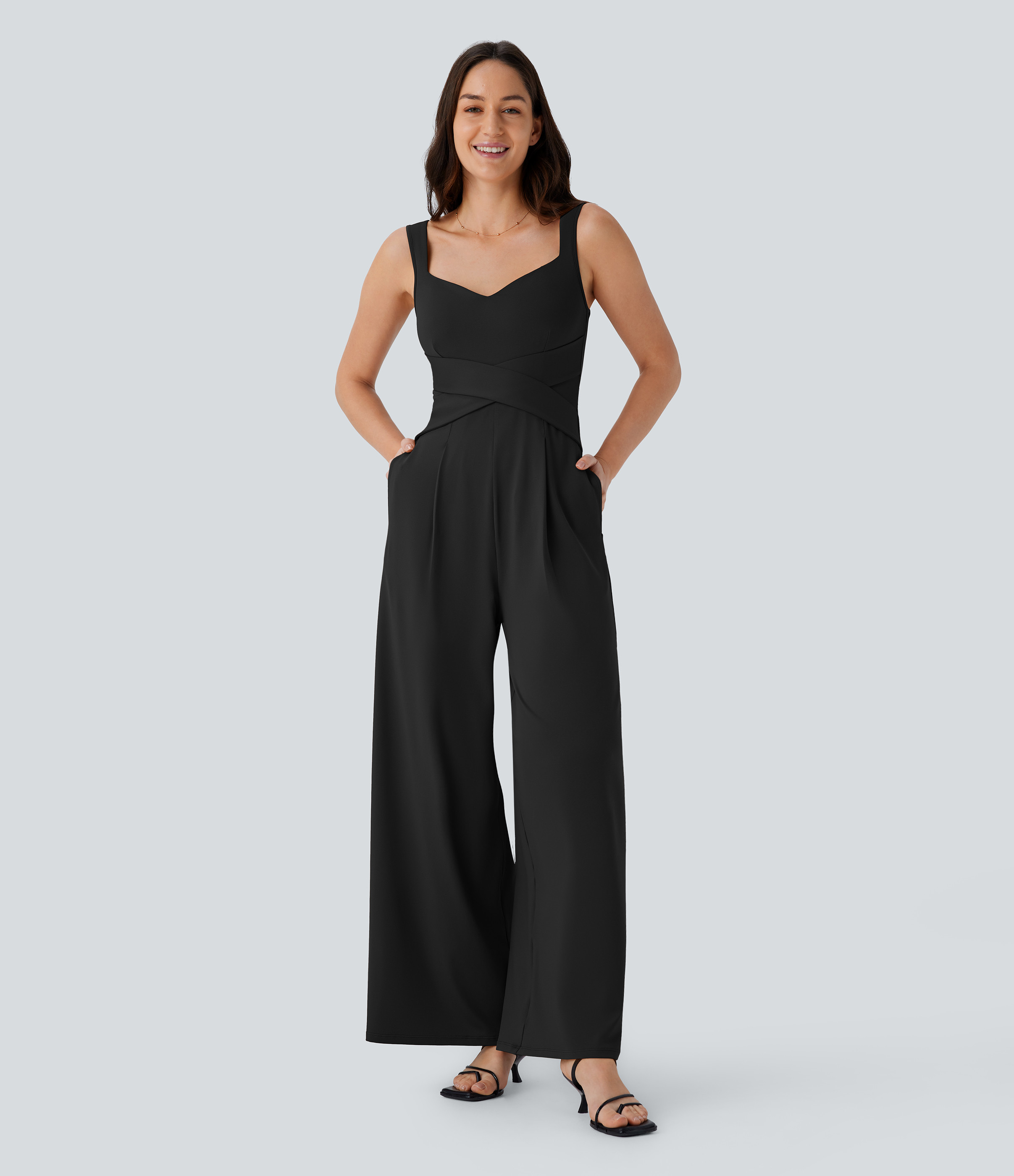 Halara U Back Sleeveless Casual Jumpsuit with Pockets - Black - XL(tall) | HALARA