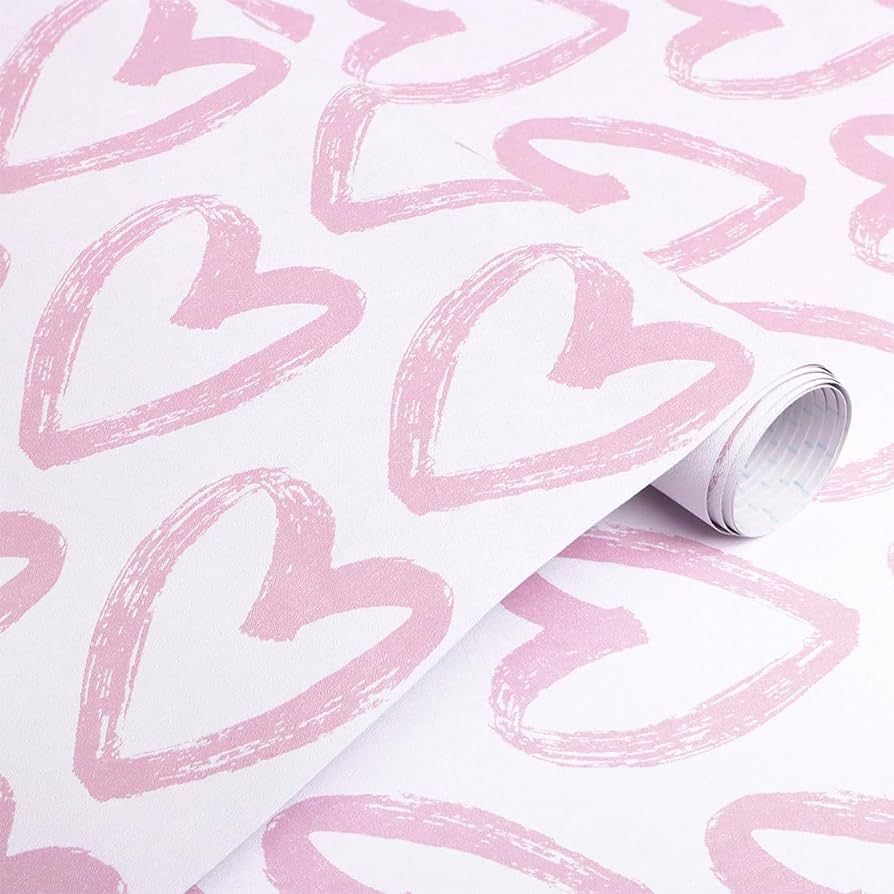Timeet Pink Wallpaper Peel and Stick Wallpaper Modern Heart Wallpaper Contact Paper 17.7"x78.7"... | Amazon (US)